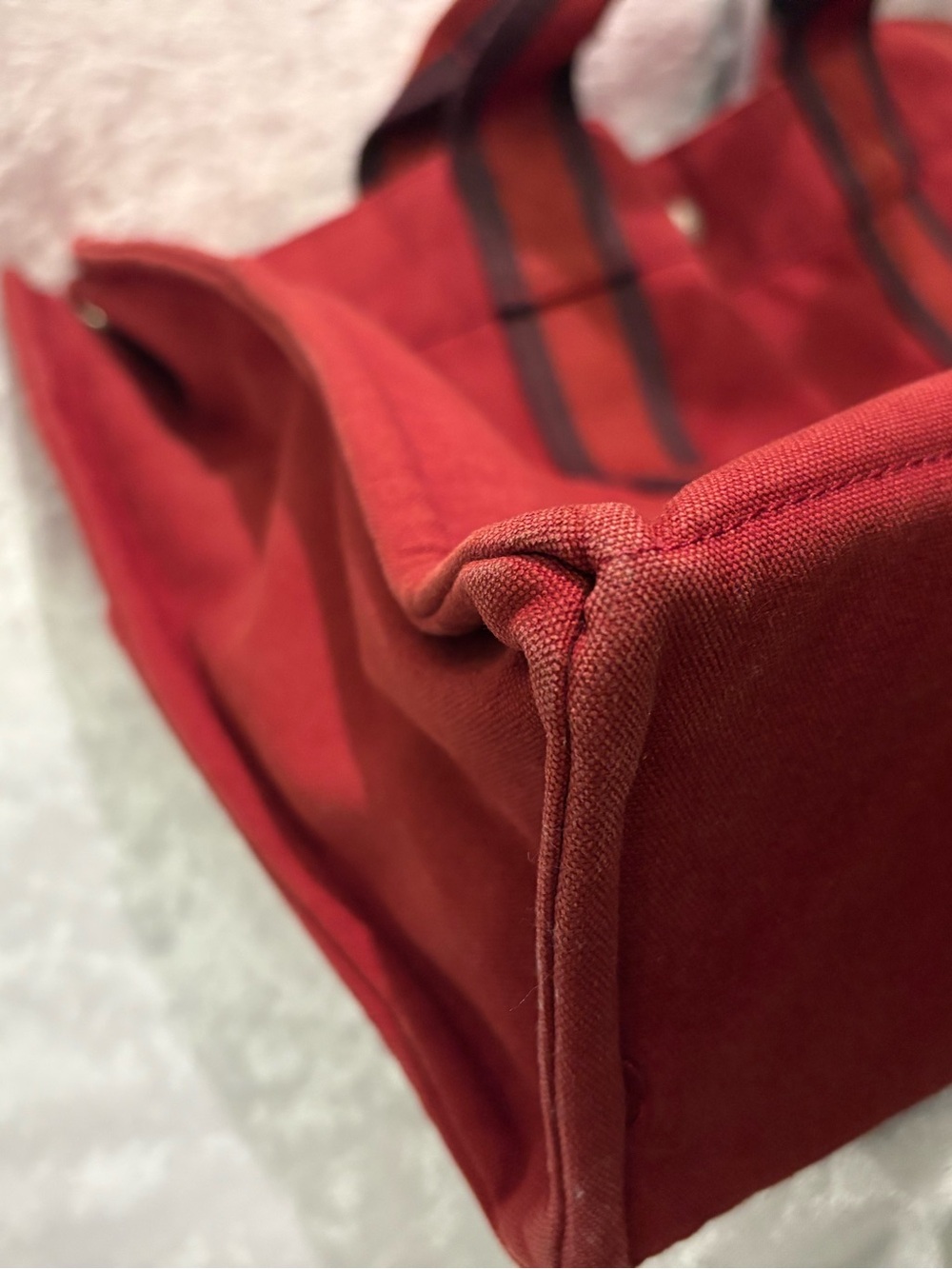 Hermès Fourre-Tout Canvas Large Tote Bag Red brown stripe COA - Picture 7 of 13